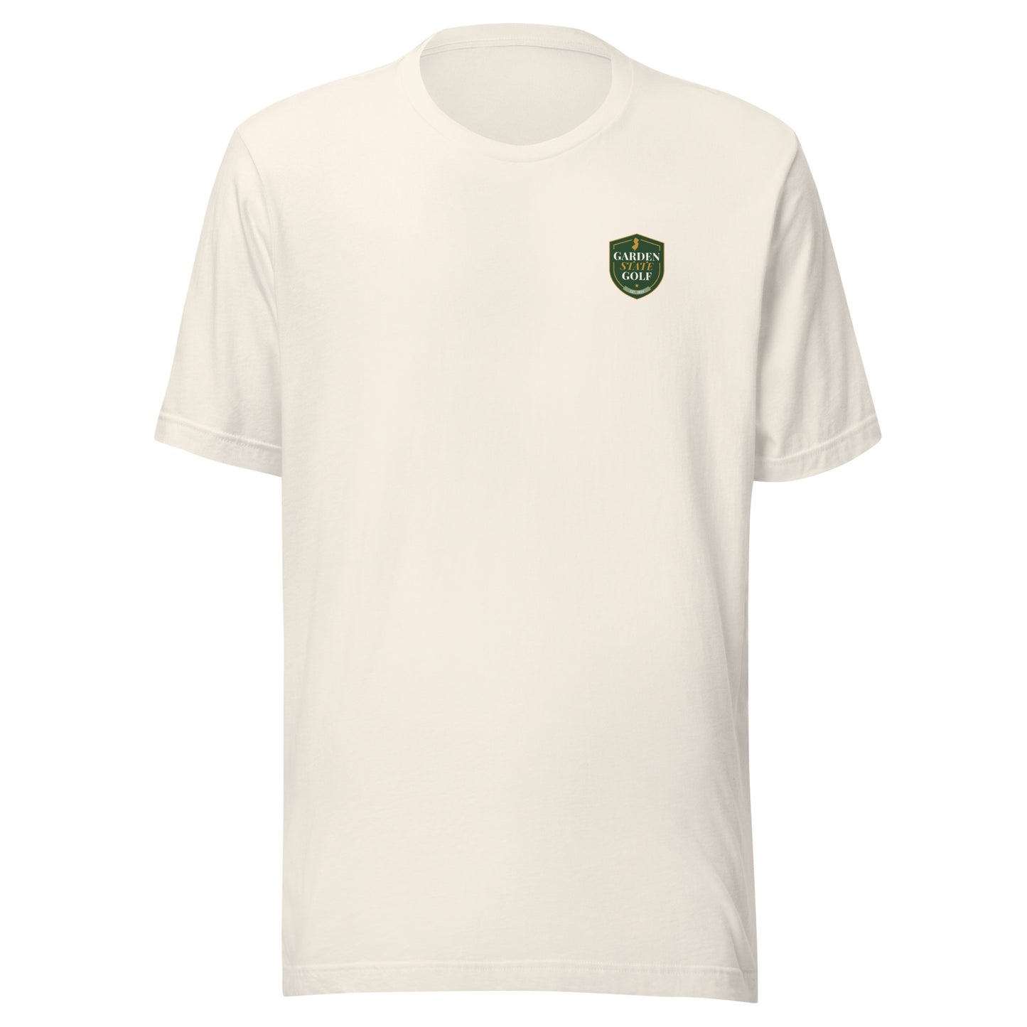 Garden State Golf Classic Tee in Vintage White — front view with GSG emblem printed on chest