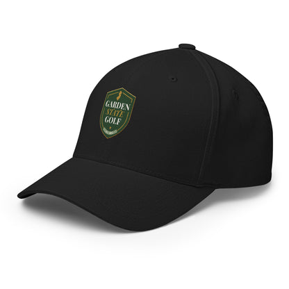 Garden State Golf Flexfit Cap in Black — three-quarter left side view