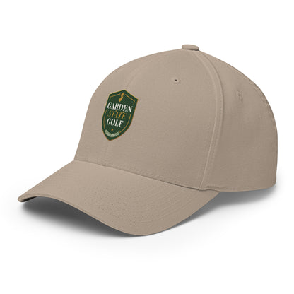 Garden State Golf Flexfit Cap in Khaki — three-quarter left side view
