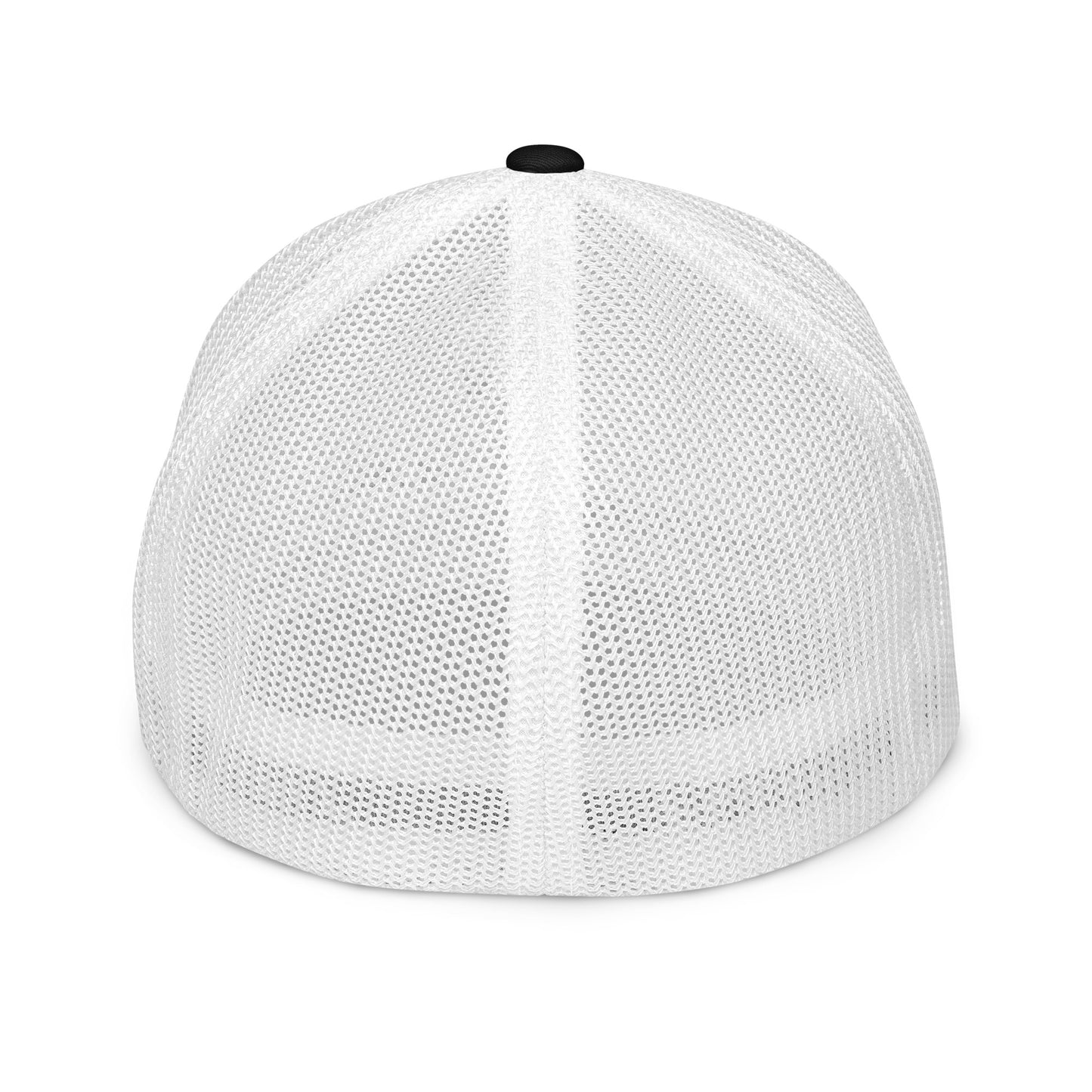 Garden State Golf Trucker Hat in Black and White — back view showing full mesh panel