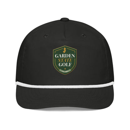 Garden State Golf Jersey Rope Cap in Black and White — front view with GSG emblem
