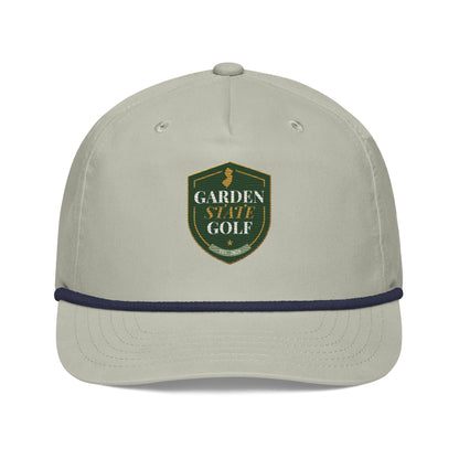Garden State Golf Jersey Rope Cap in Light Gray and Navy — front view with GSG emblem