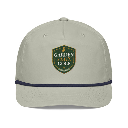 Garden State Golf Jersey Rope Cap in Light Gray and Navy — front view with GSG emblem