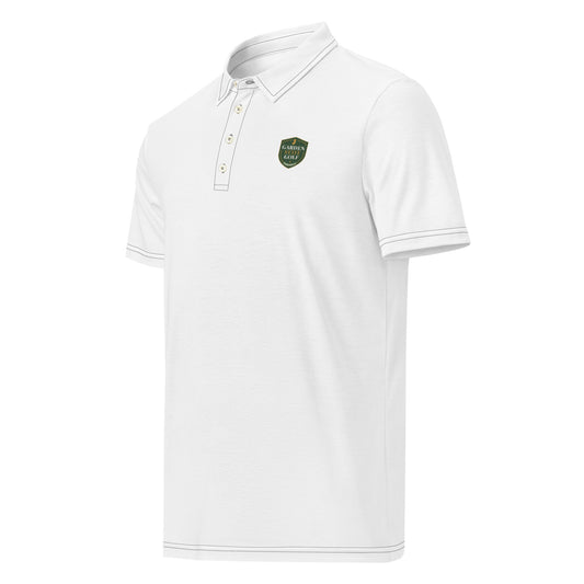 Garden State Golf Fairway Performance Polo in Black — front view showing polo collar and button placket