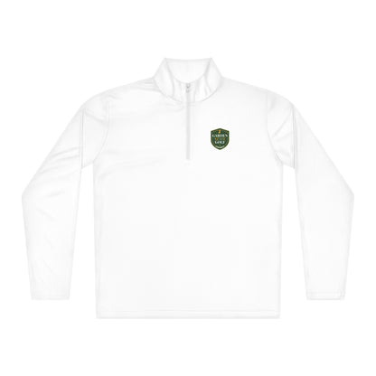 Garden State Golf Lightweight Quarter-Zip Pullover in White — front view showing cadet collar and zipper