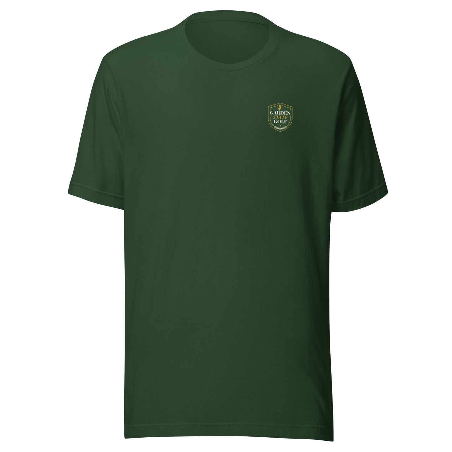 Garden State Golf Classic Tee in Forest Green — front view with GSG emblem printed on chest