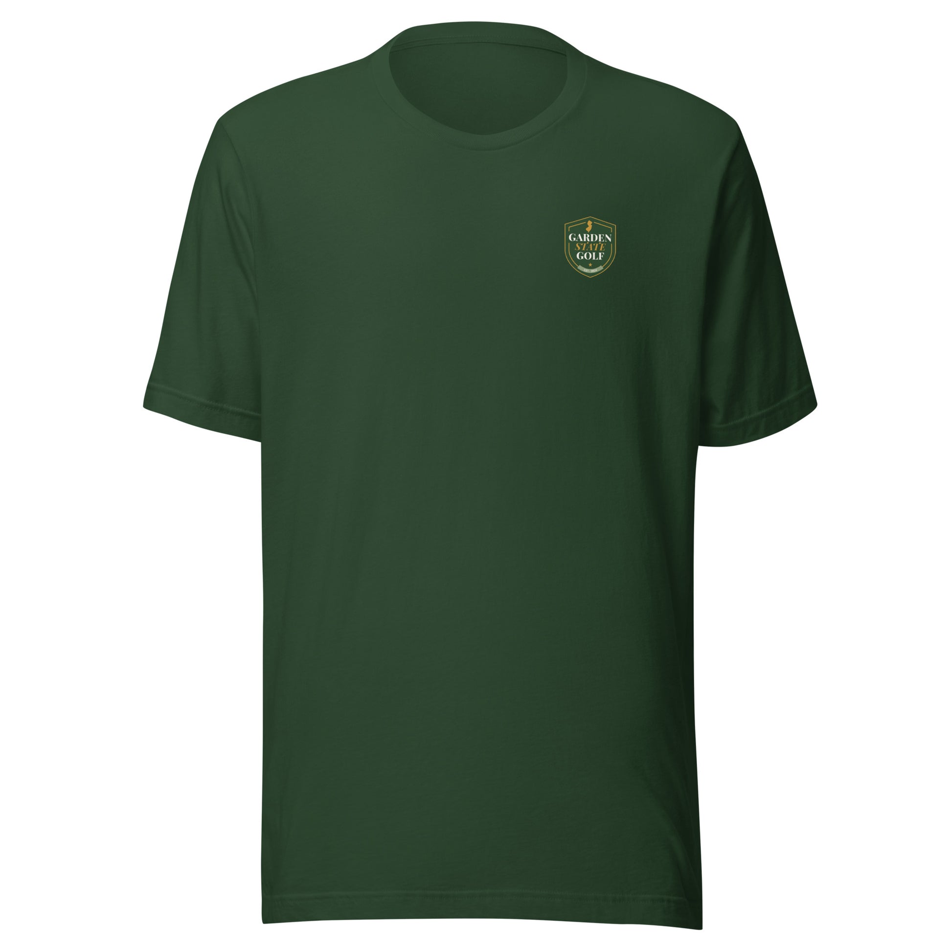 Garden State Golf Classic Tee in Forest Green — front view with GSG emblem printed on chest