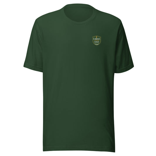 Garden State Golf Classic Tee in Forest Green — front view with GSG emblem printed on chest